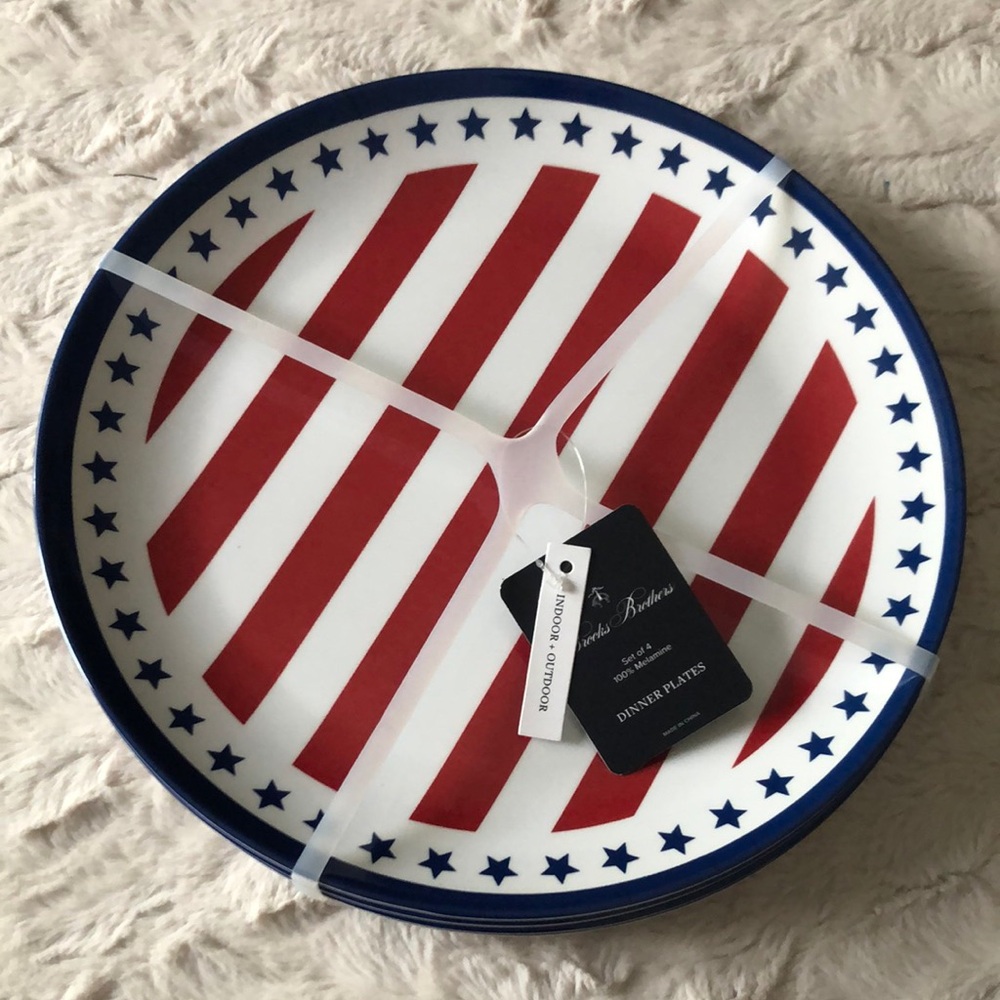 Brooks Brothers Patriotic Red and White Striped Dinner Plates